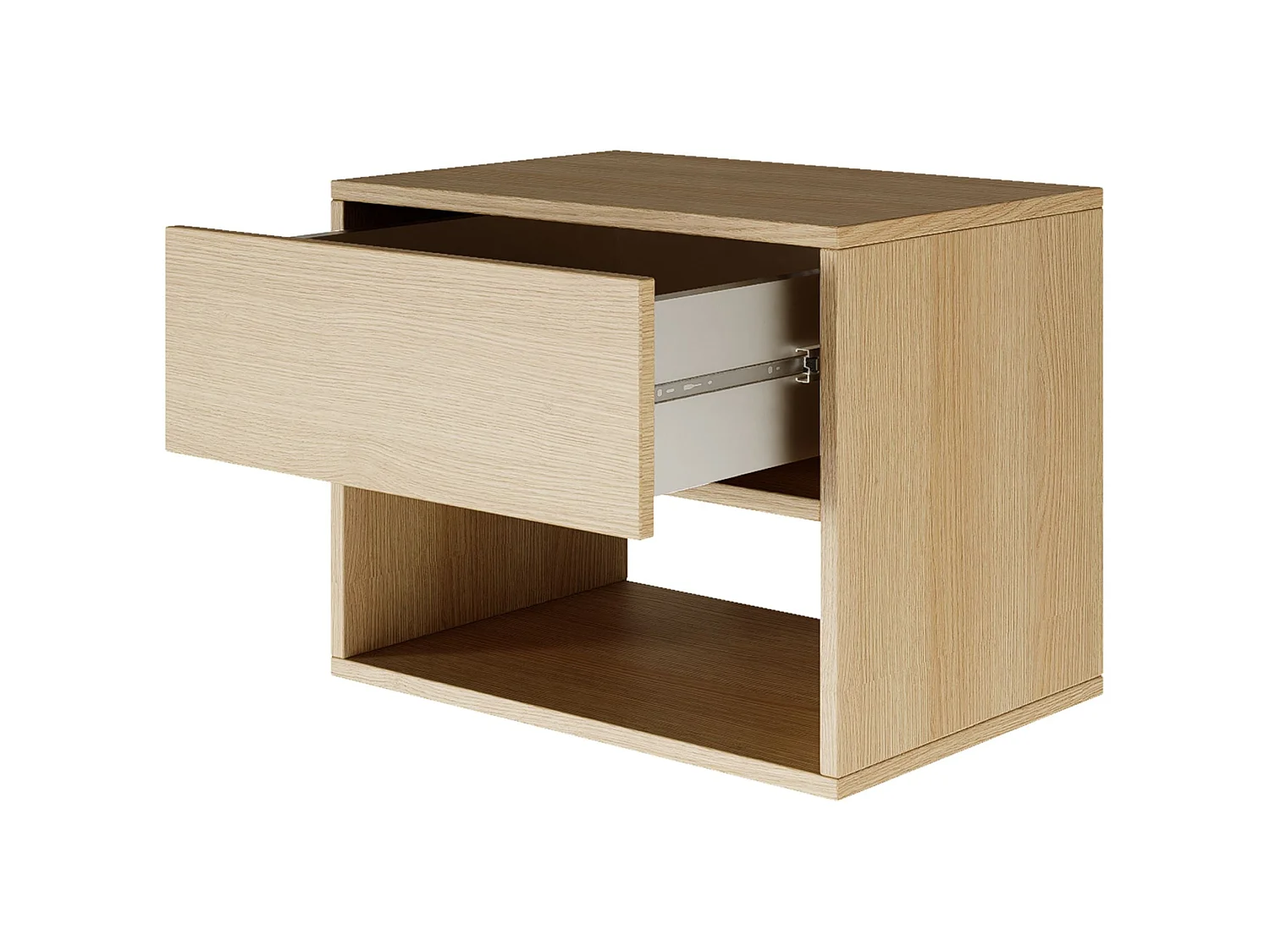 Nachttisch hängend – mit Schublade und Fach – Holzoptik Eiche – 50 cm – FRAMME