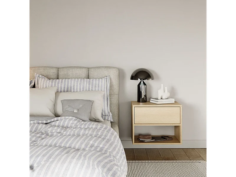 Comodino sospeso – con cassetto e vano – effetto legno rovere – 50 cm – FRAMME