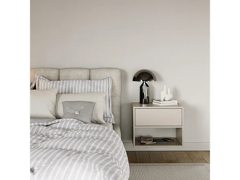 Comodino sospeso – con cassetto e vano – grigio cashmere – 50 cm – FRAMME