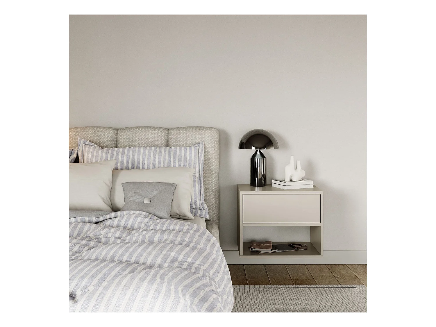 Comodino sospeso – con cassetto e vano – grigio cashmere – 50 cm – FRAMME