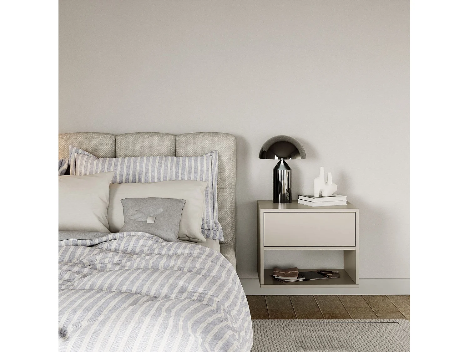 Table de chevet suspendue – avec tiroir et niche – gris cachemire – 50 cm – FRAMME