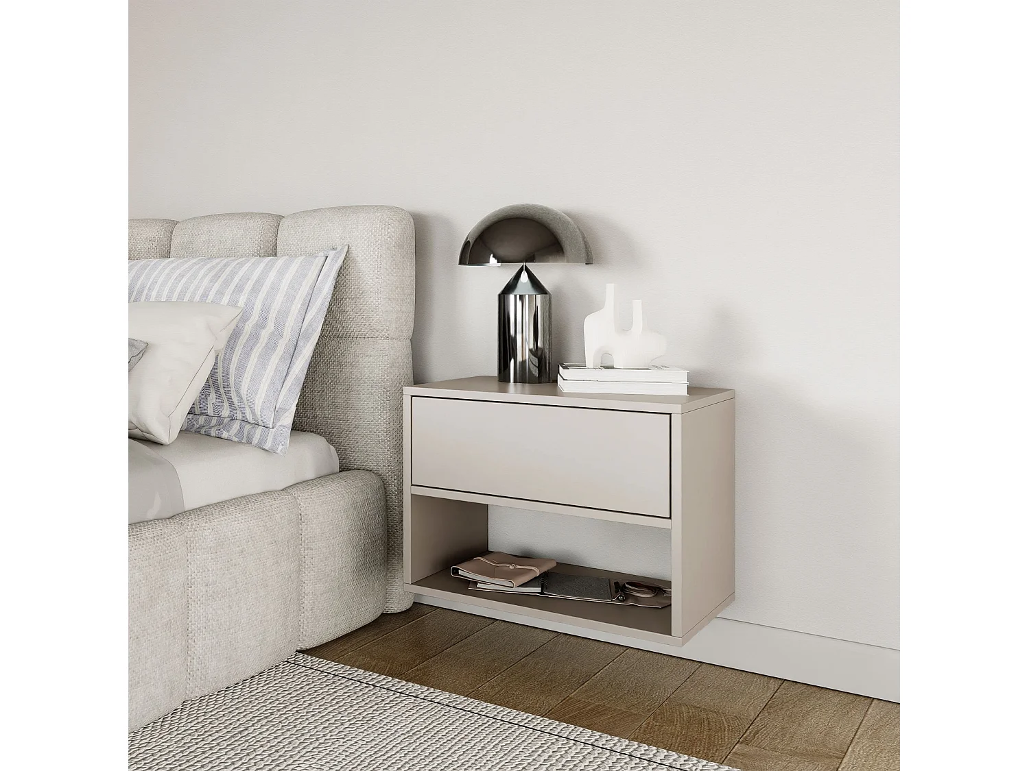 Table de chevet suspendue – avec tiroir et niche – gris cachemire – 50 cm – FRAMME