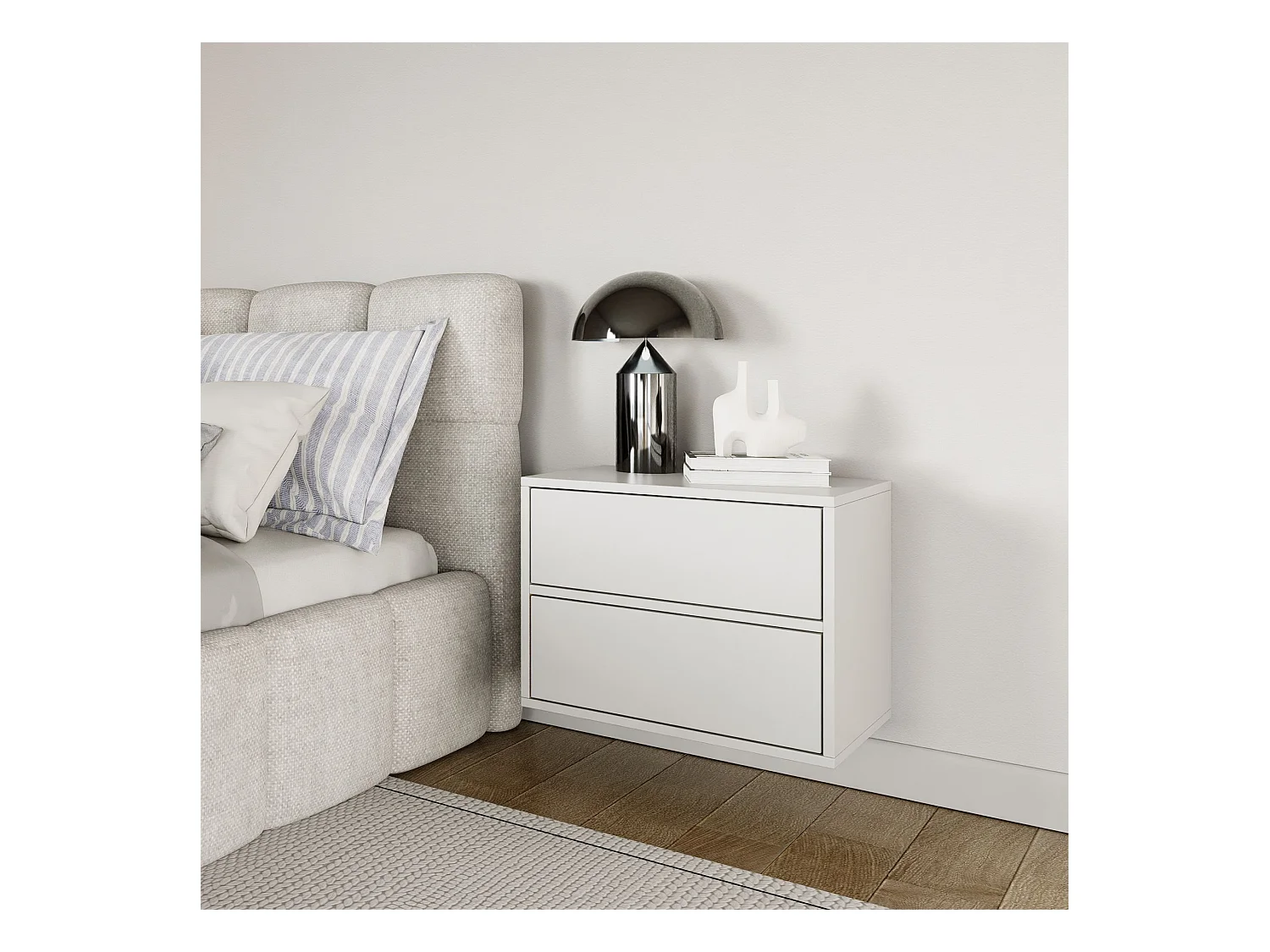 Table de chevet suspendue – avec 2 tiroirs – blanc – 50 cm – FRAMME