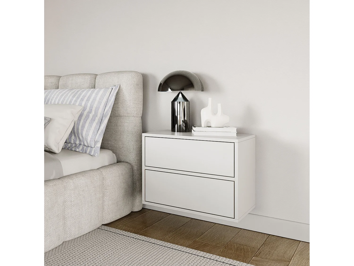 Table de chevet suspendue – avec 2 tiroirs – blanc – 50 cm – FRAMME