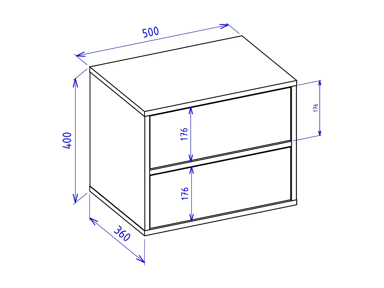 Table de chevet suspendue – avec 2 tiroirs – blanc – 50 cm – FRAMME