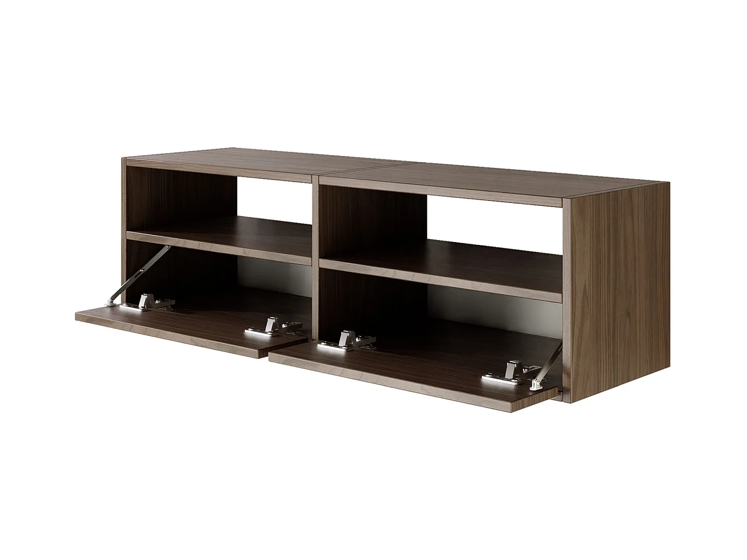 Meuble TV avec 2 abattants et étagères – aspect noyer – 100 cm – FRAMME