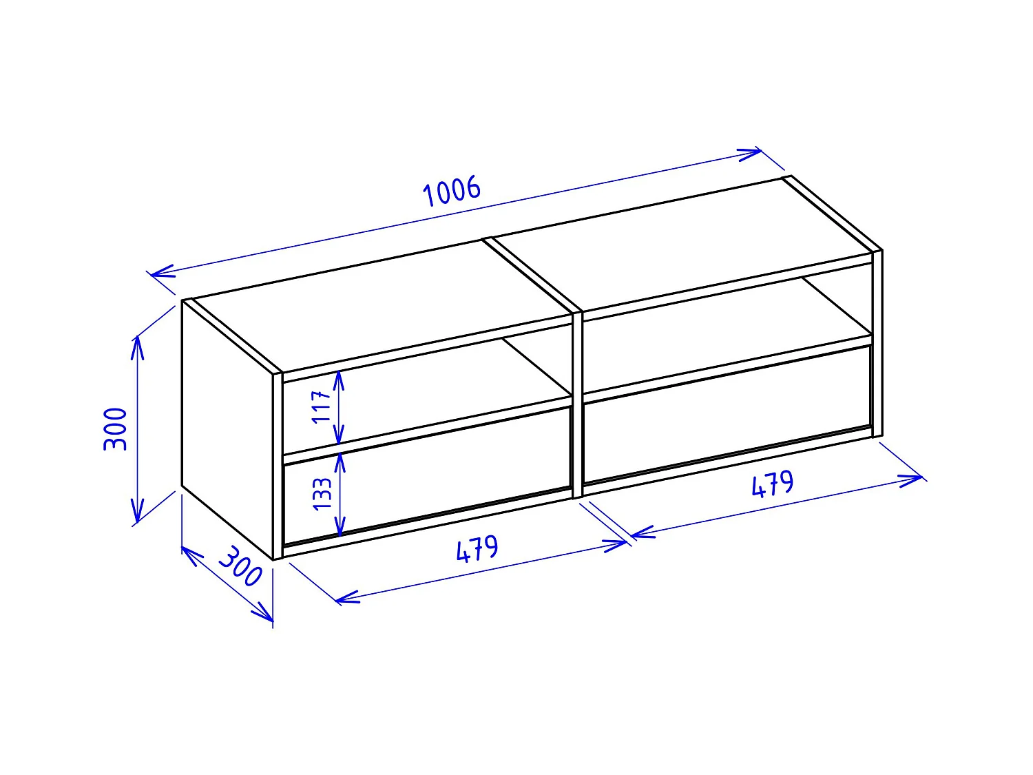 Meuble TV avec 2 abattants et étagères – aspect noyer – 100 cm – FRAMME