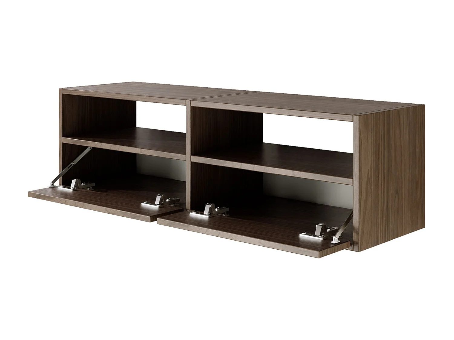 Meuble TV avec 2 abattants et étagères – aspect noyer – 100 cm – FRAMME