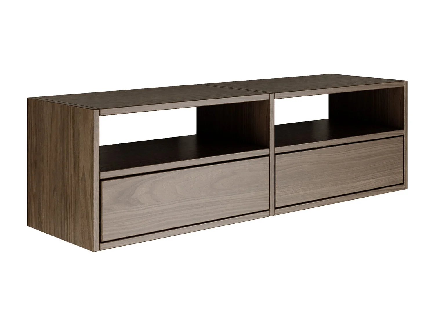 Meuble TV avec 2 abattants et étagères – aspect noyer – 100 cm – FRAMME