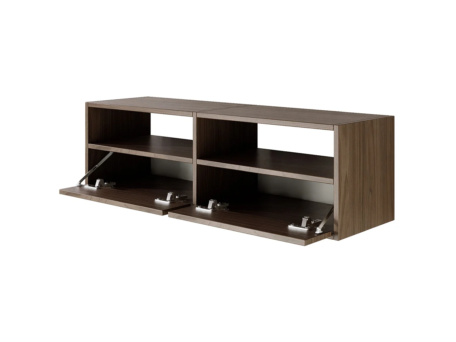 Meuble TV avec 2 abattants et étagères – aspect noyer – 100 cm – FRAMME