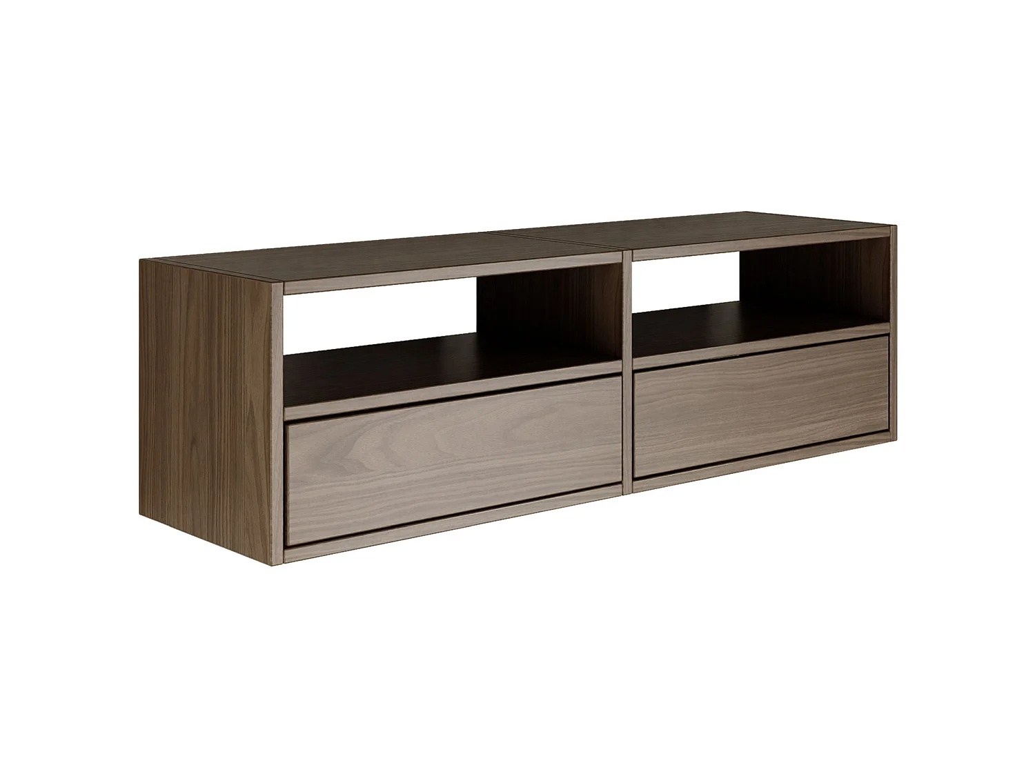 Meuble TV avec 2 abattants et étagères – aspect noyer – 100 cm – FRAMME
