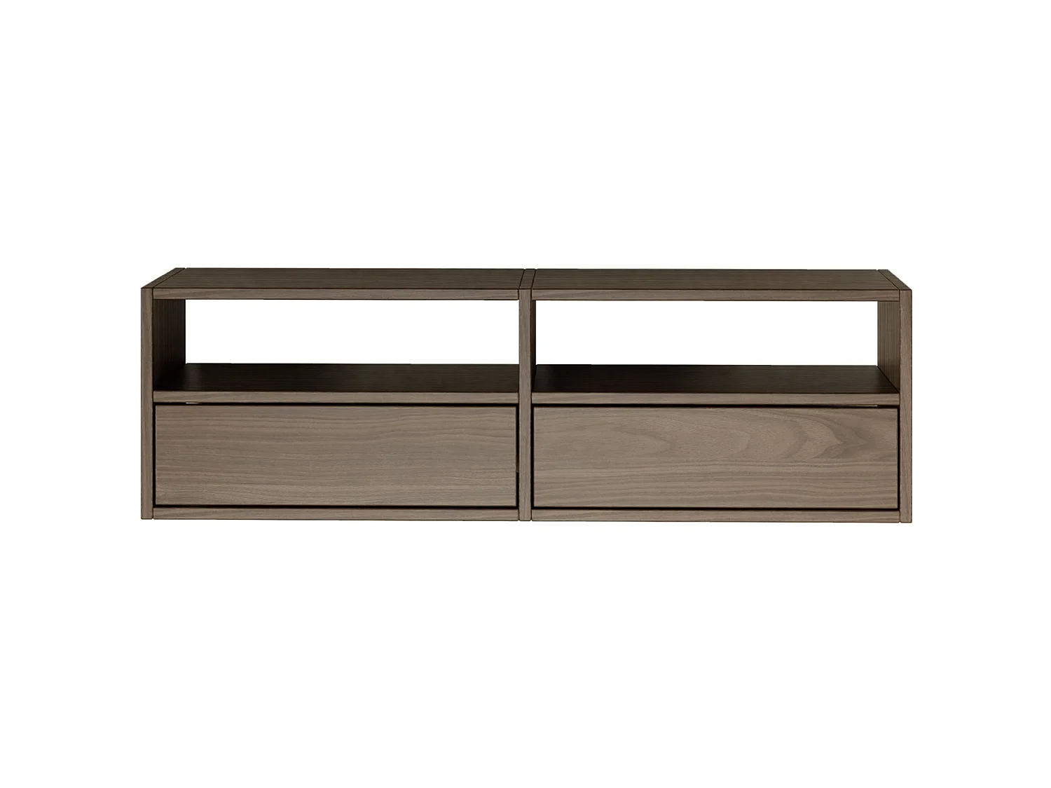 Meuble TV avec 2 abattants et étagères – aspect noyer – 100 cm – FRAMME