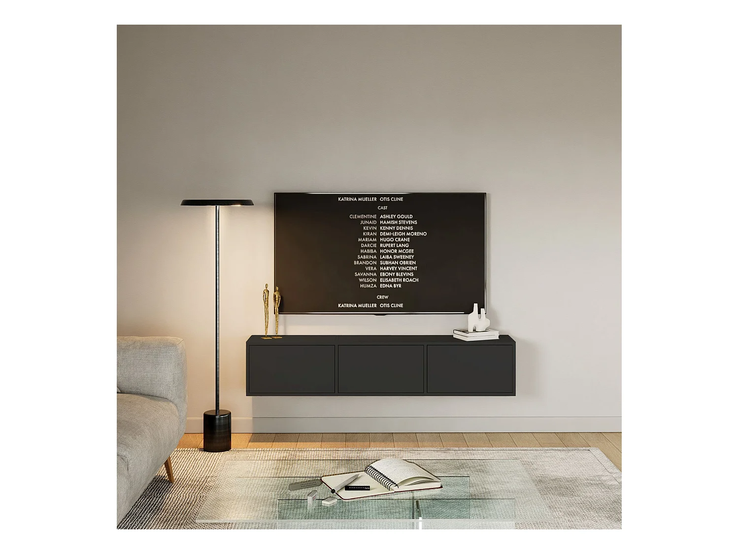 Meuble TV avec 3 abattants – noir – 150 cm – FRAMME