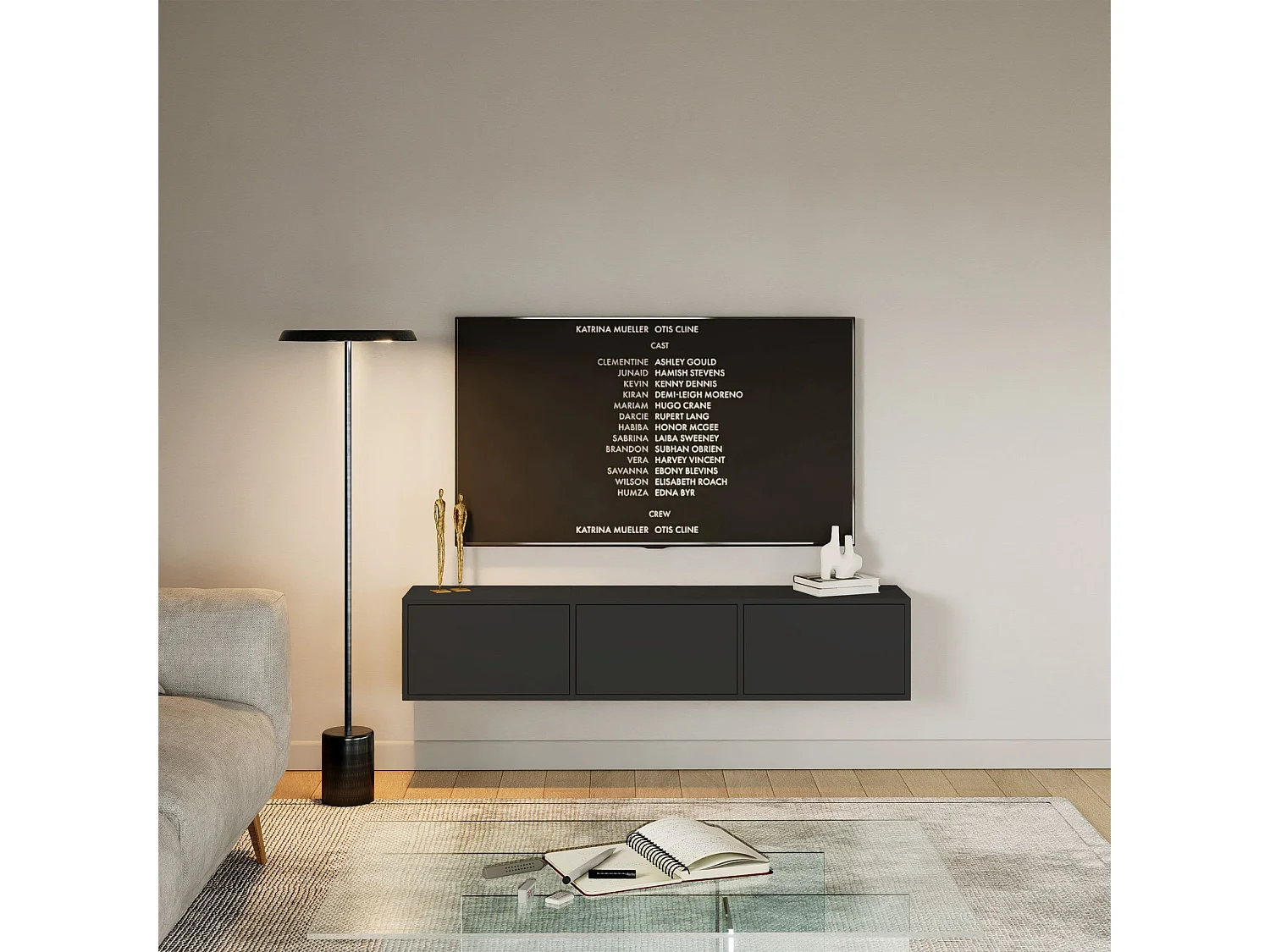 Meuble TV avec 3 abattants – noir – 150 cm – FRAMME