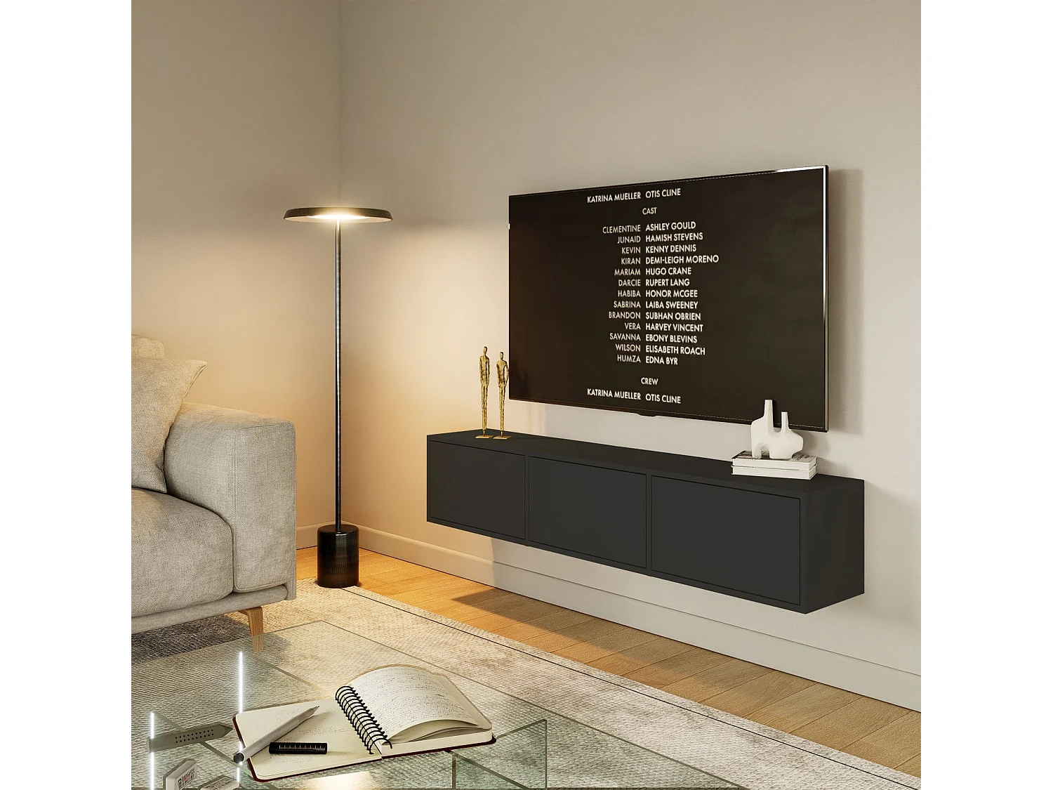 Meuble TV avec 3 abattants – noir – 150 cm – FRAMME
