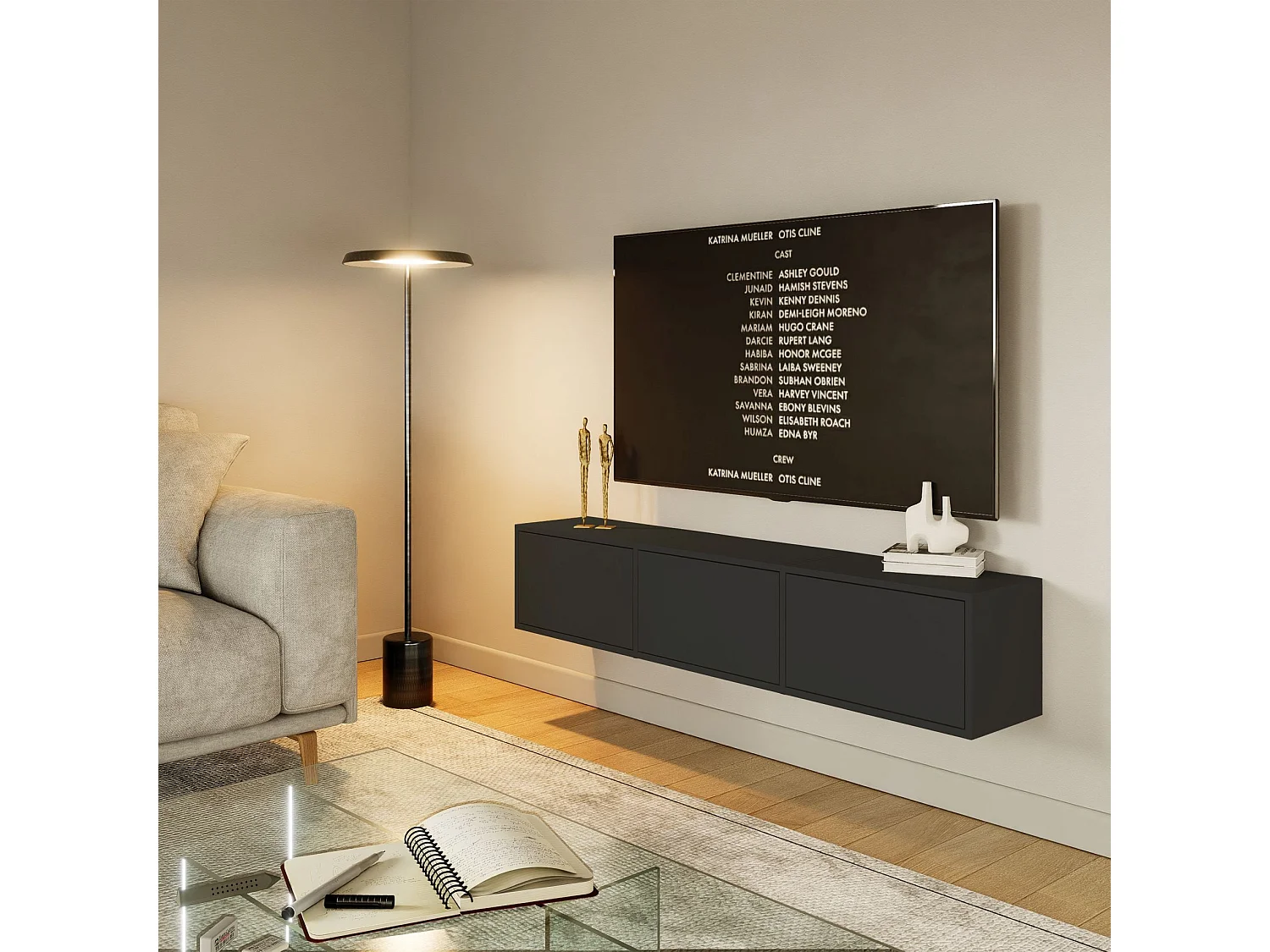 TV-Lowboard mit 3 Klappen – Schwarz – 150 cm – FRAMME