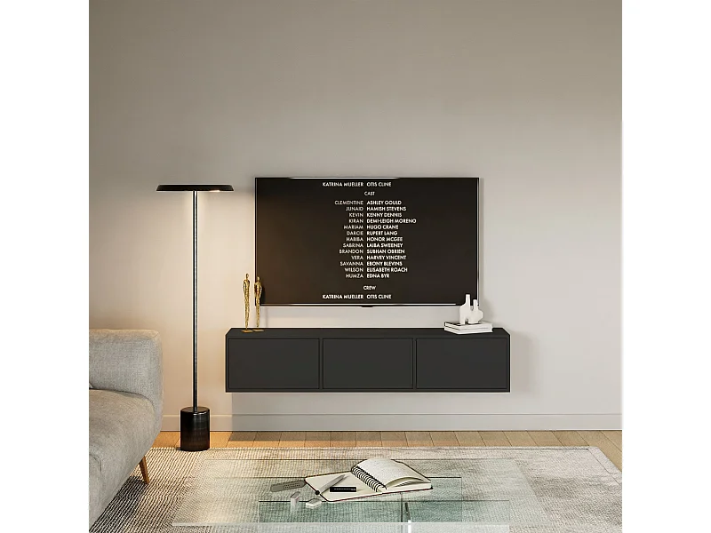 Meuble TV avec 3 abattants – noir – 150 cm – FRAMME