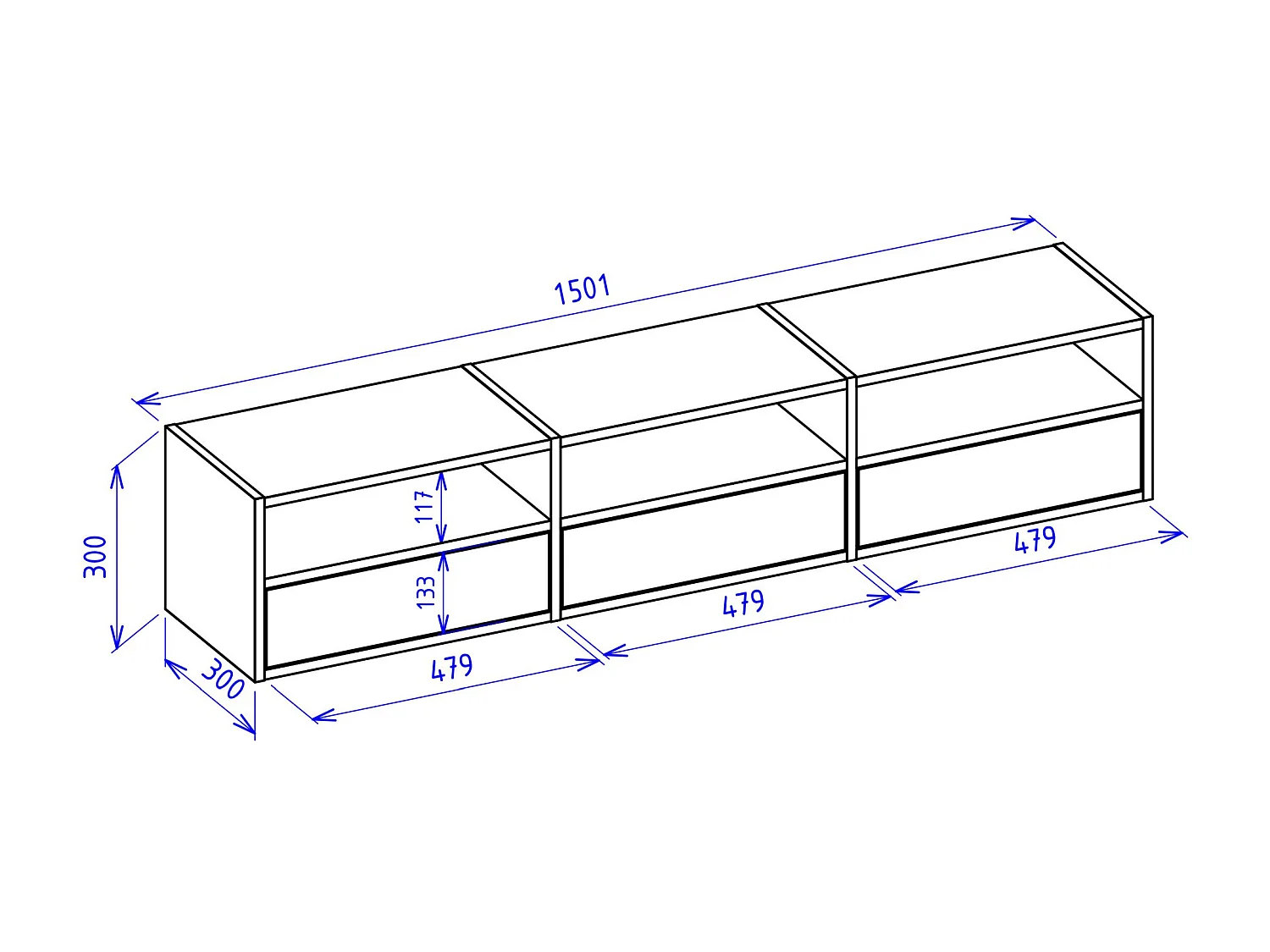 Meuble TV avec 3 abattants et étagères – aspect chêne – 150 cm – FRAMME