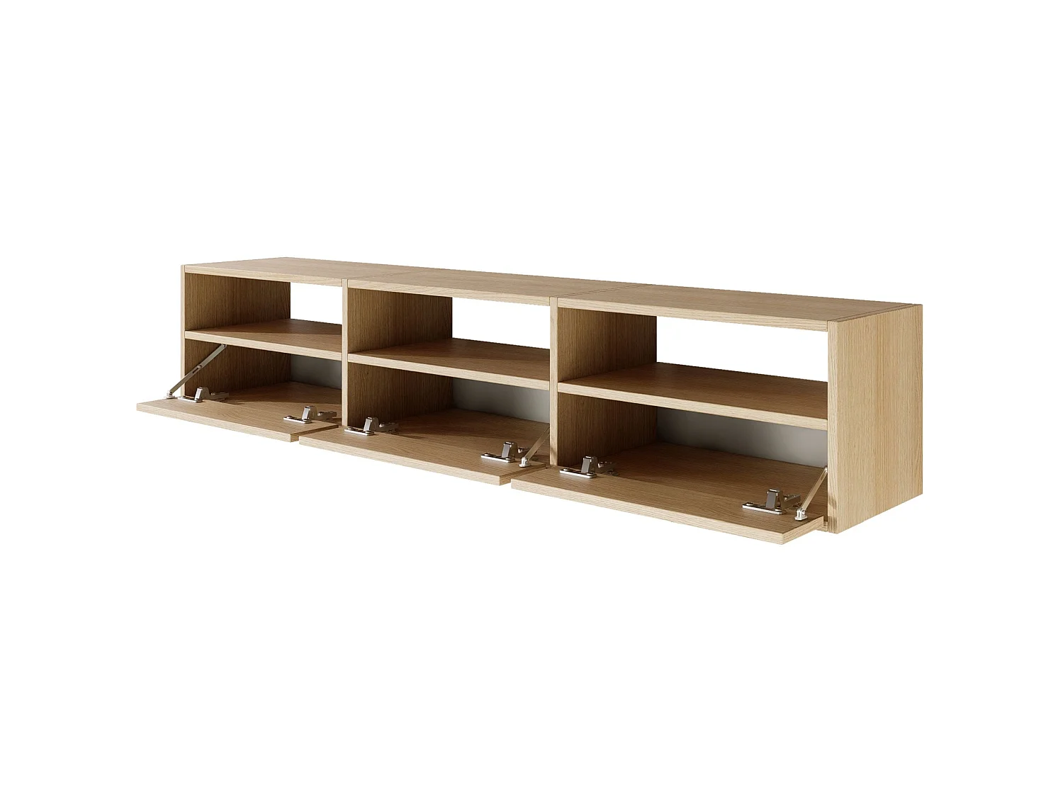 Meuble TV avec 3 abattants et étagères – aspect chêne – 150 cm – FRAMME