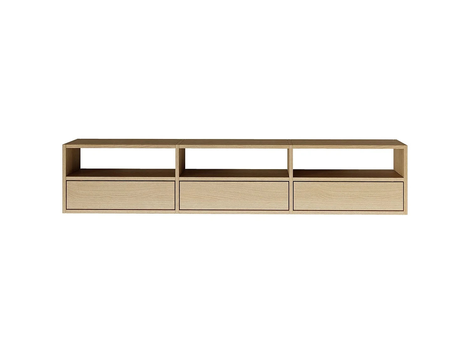 Meuble TV avec 3 abattants et étagères – aspect chêne – 150 cm – FRAMME