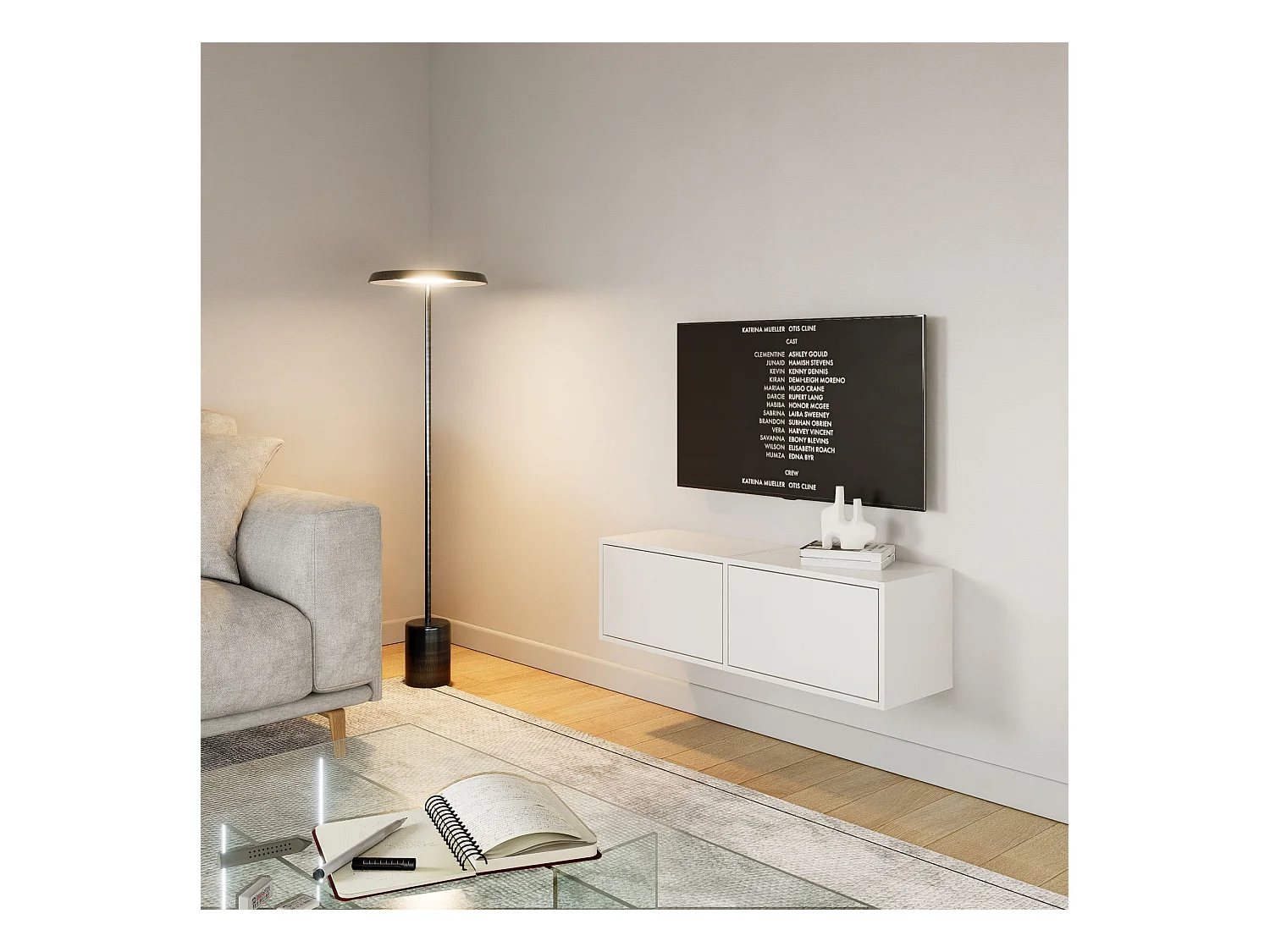 Meuble TV avec 2 abattants – blanc – 100 cm – FRAMME