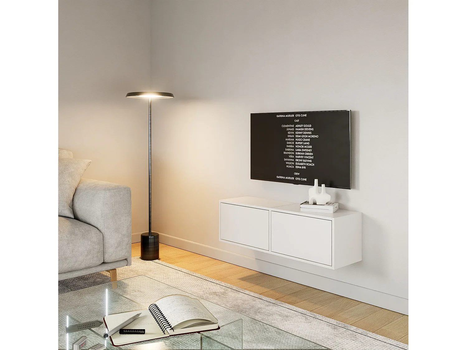 Meuble TV avec 2 abattants – blanc – 100 cm – FRAMME
