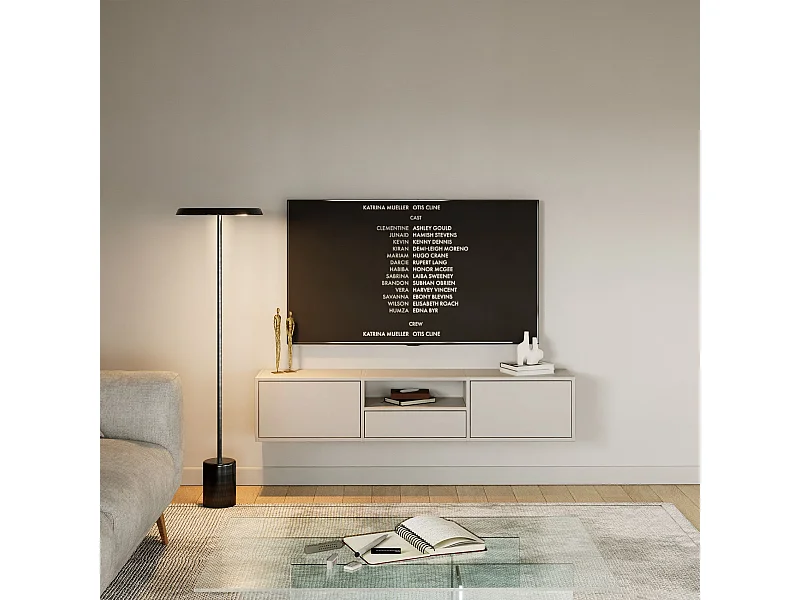 Mueble de TV con 3 puertas y un estante – gris cachemira – 150 cm – FRAMME