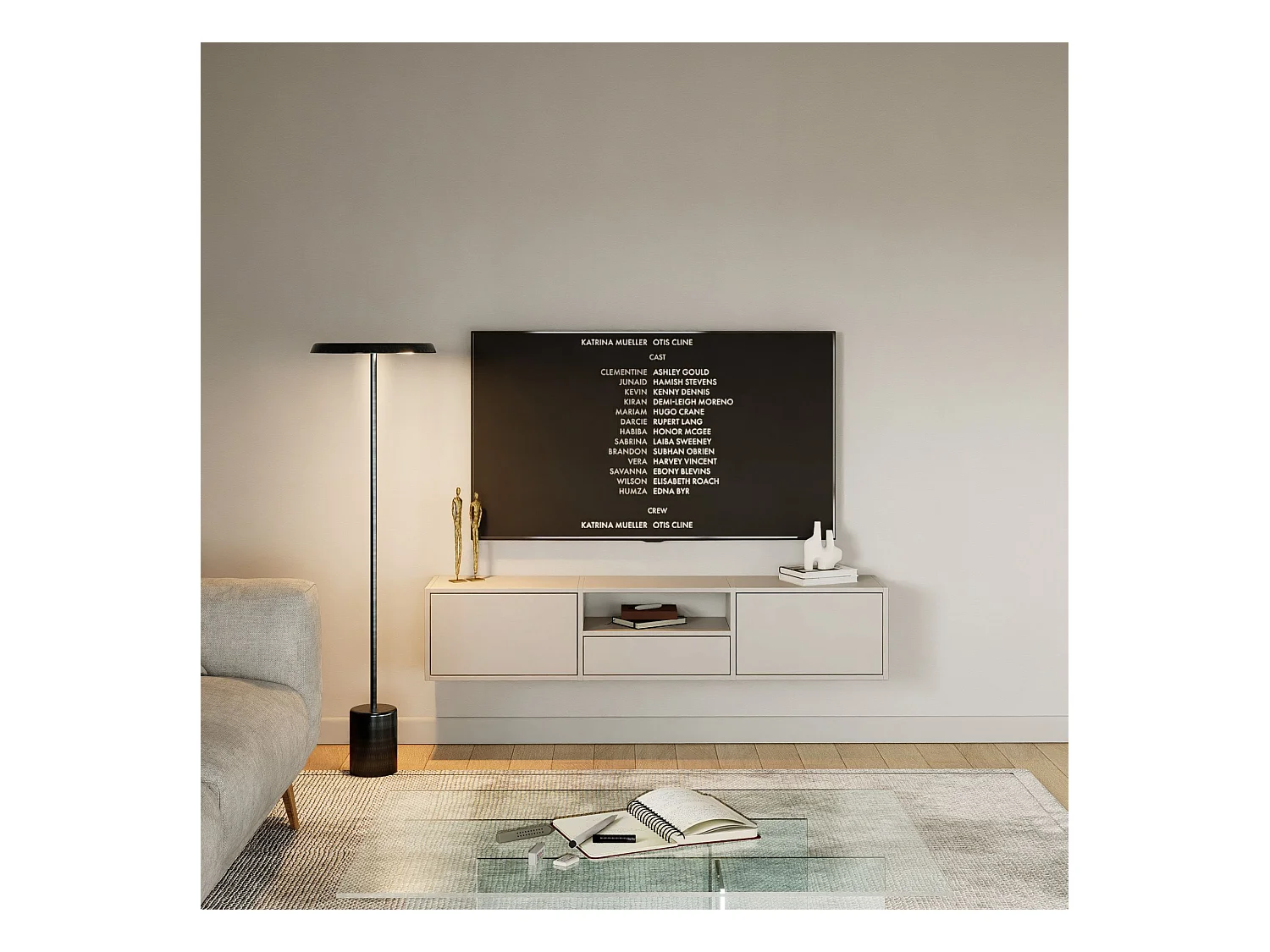 Mueble de TV con 3 puertas y un estante – gris cachemira – 150 cm – FRAMME