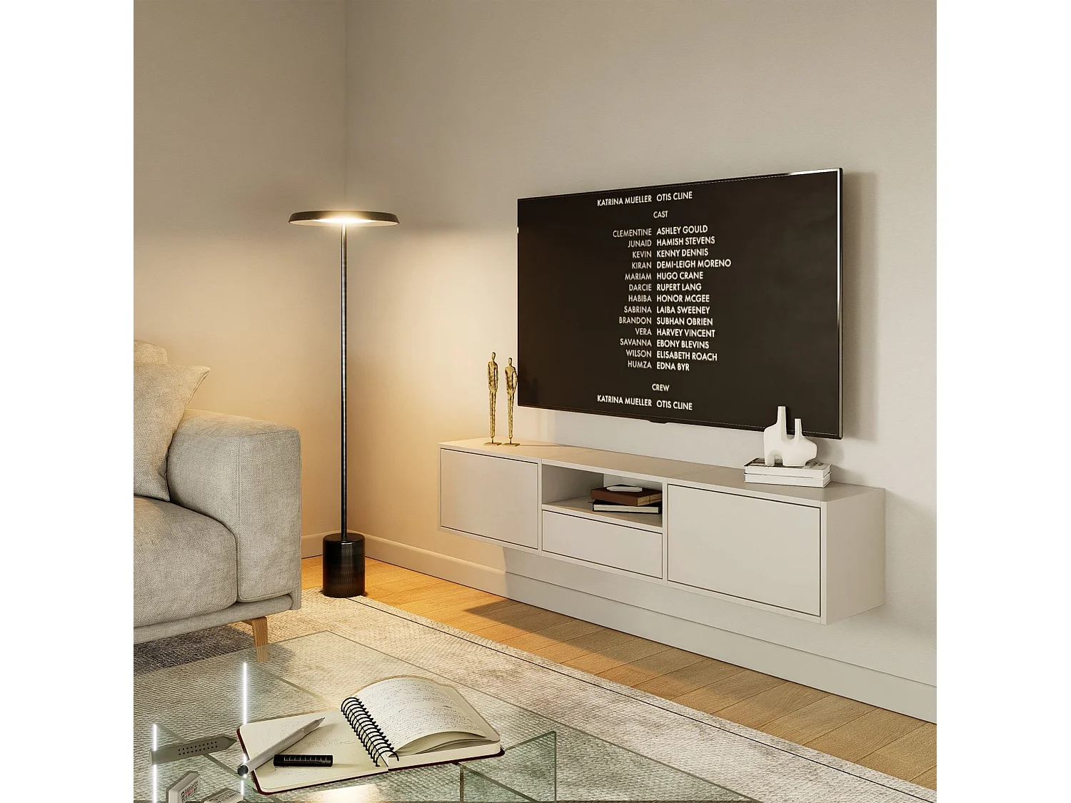 TV-Lowboard mit 3 Klappen und einer Ablage – Kaschmirgrau – 150 cm – FRAMME