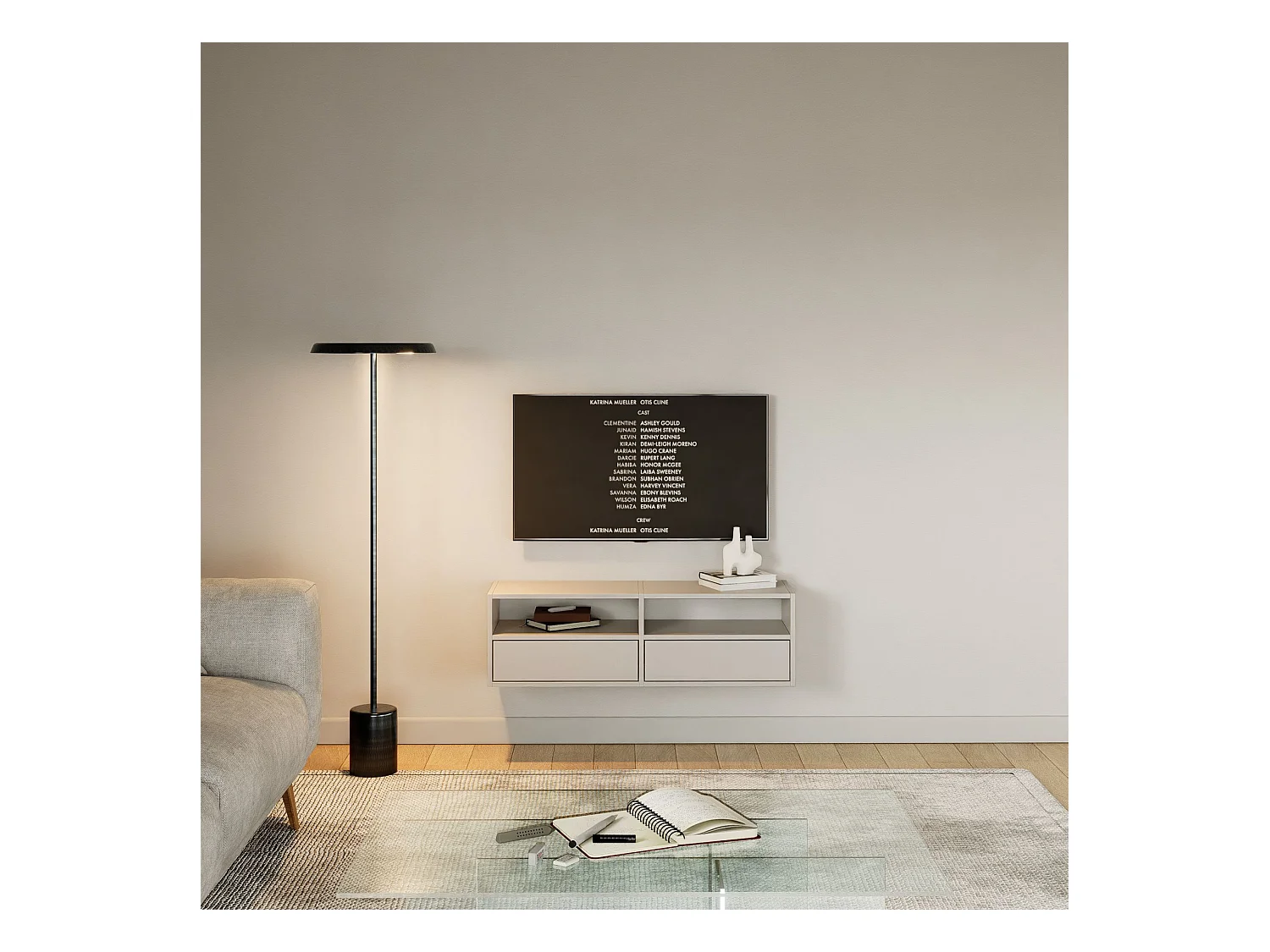 TV-meubel met 2 kleppen en vakken – kasjmier grijs – 100 cm – FRAMME