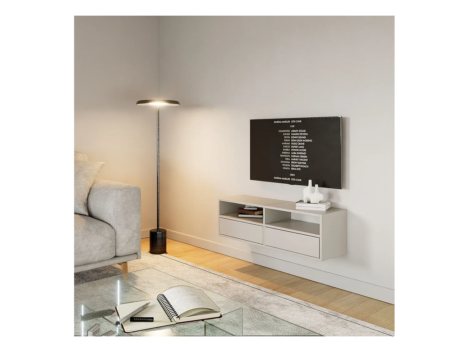 TV-meubel met 2 kleppen en vakken – kasjmier grijs – 100 cm – FRAMME