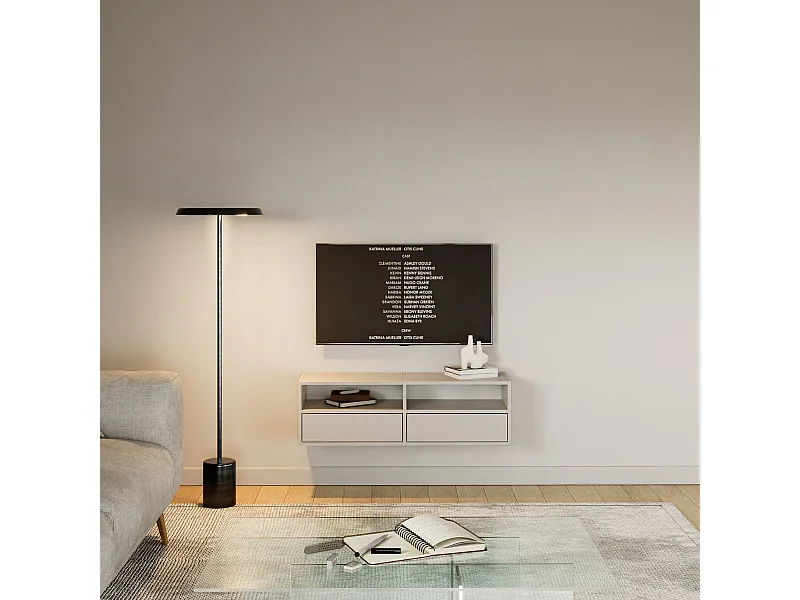 Meuble TV avec 2 abattants et étagères – gris cachemire – 100 cm – FRAMME