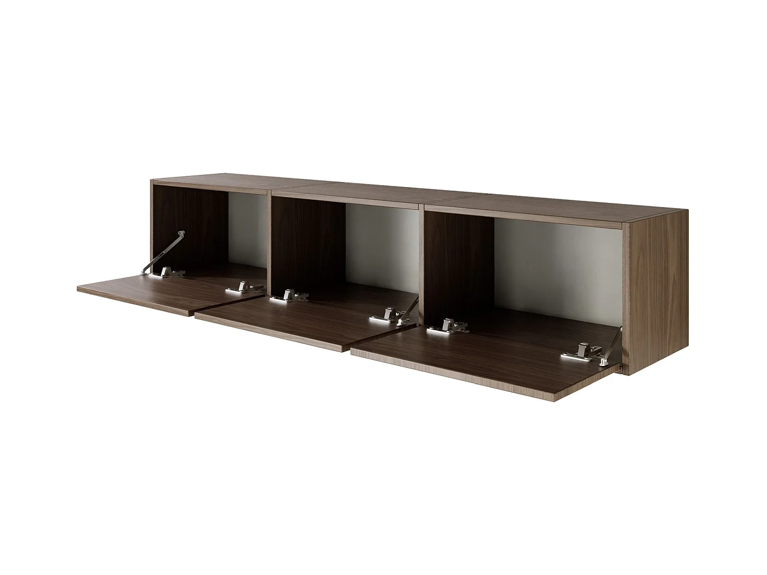 Meuble TV avec 3 abattants – aspect noyer – 150 cm – FRAMME