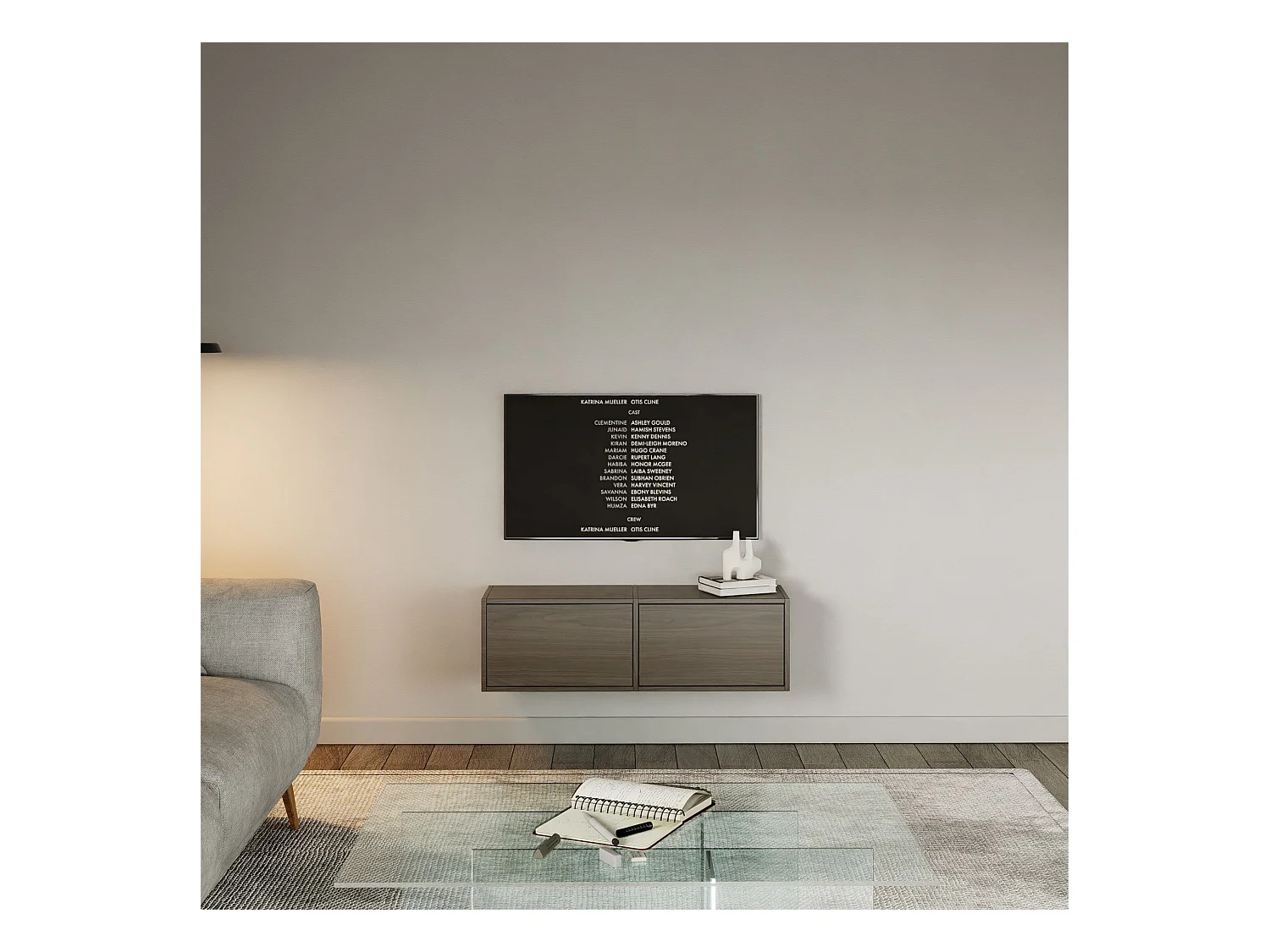 Meuble TV avec 2 abattants – aspect noyer – 100 cm – FRAMME