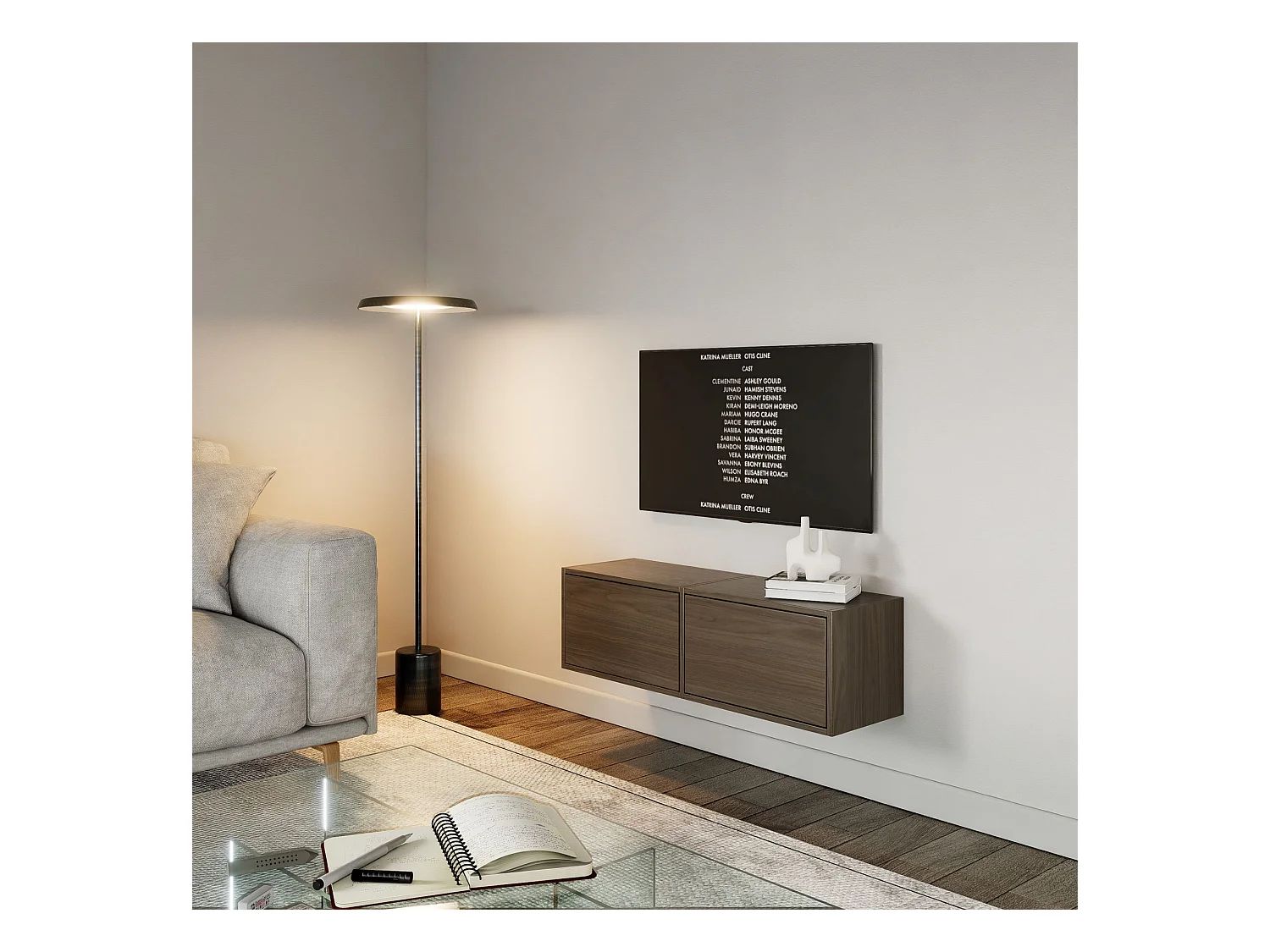 Meuble TV avec 2 abattants – aspect noyer – 100 cm – FRAMME