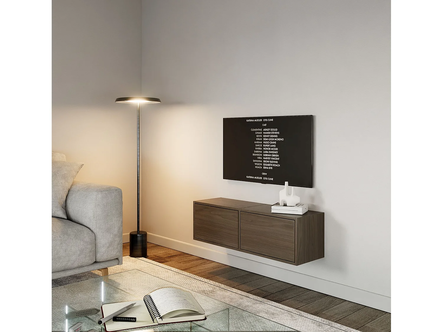 Meuble TV avec 2 abattants – aspect noyer – 100 cm – FRAMME