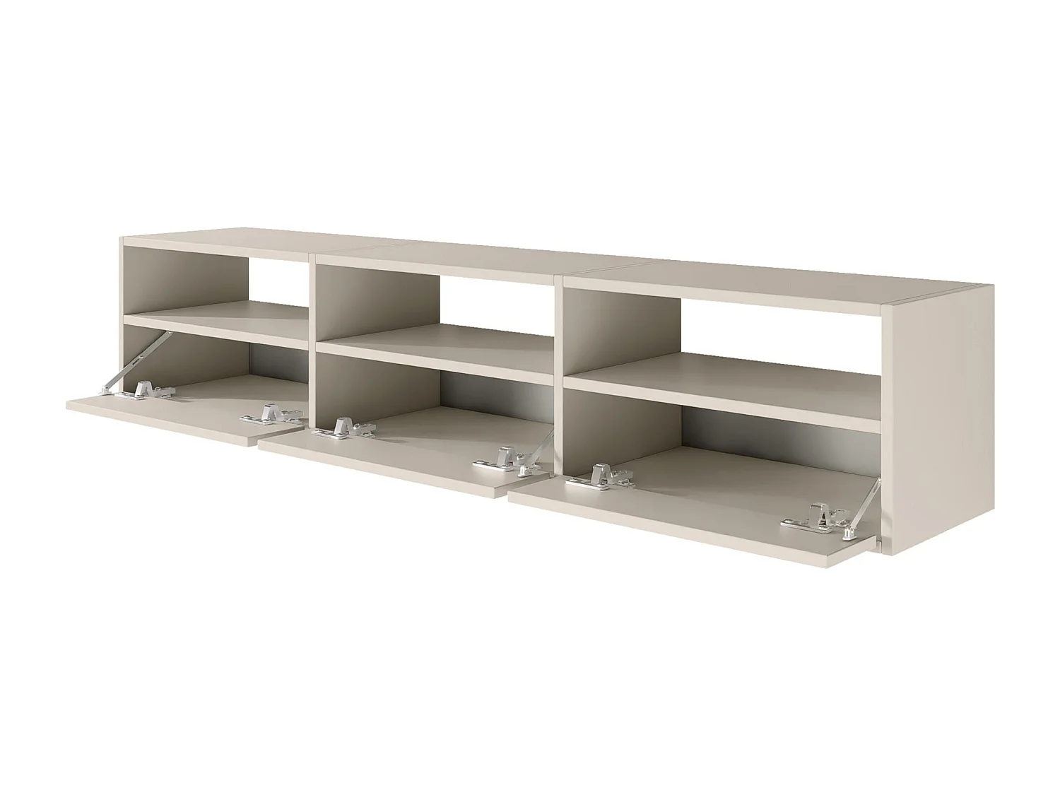 Meuble TV avec 3 abattants et étagères – gris cachemire – 150 cm – FRAMME