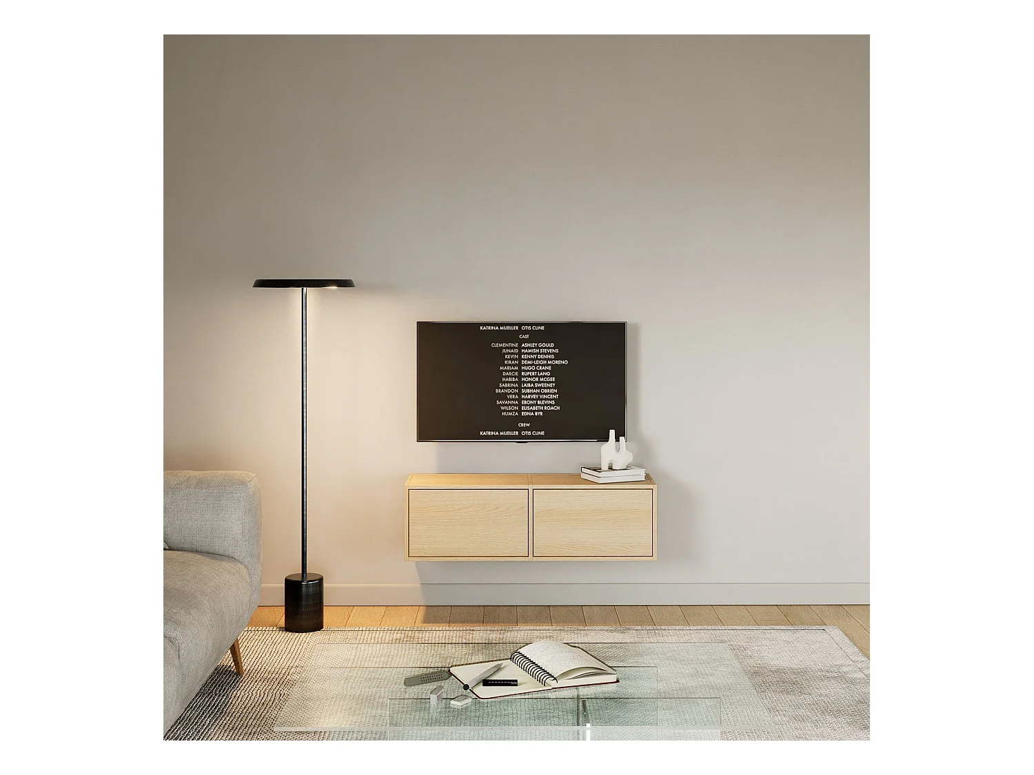 Meuble TV avec 2 abattants – aspect chêne – 100 cm – FRAMME