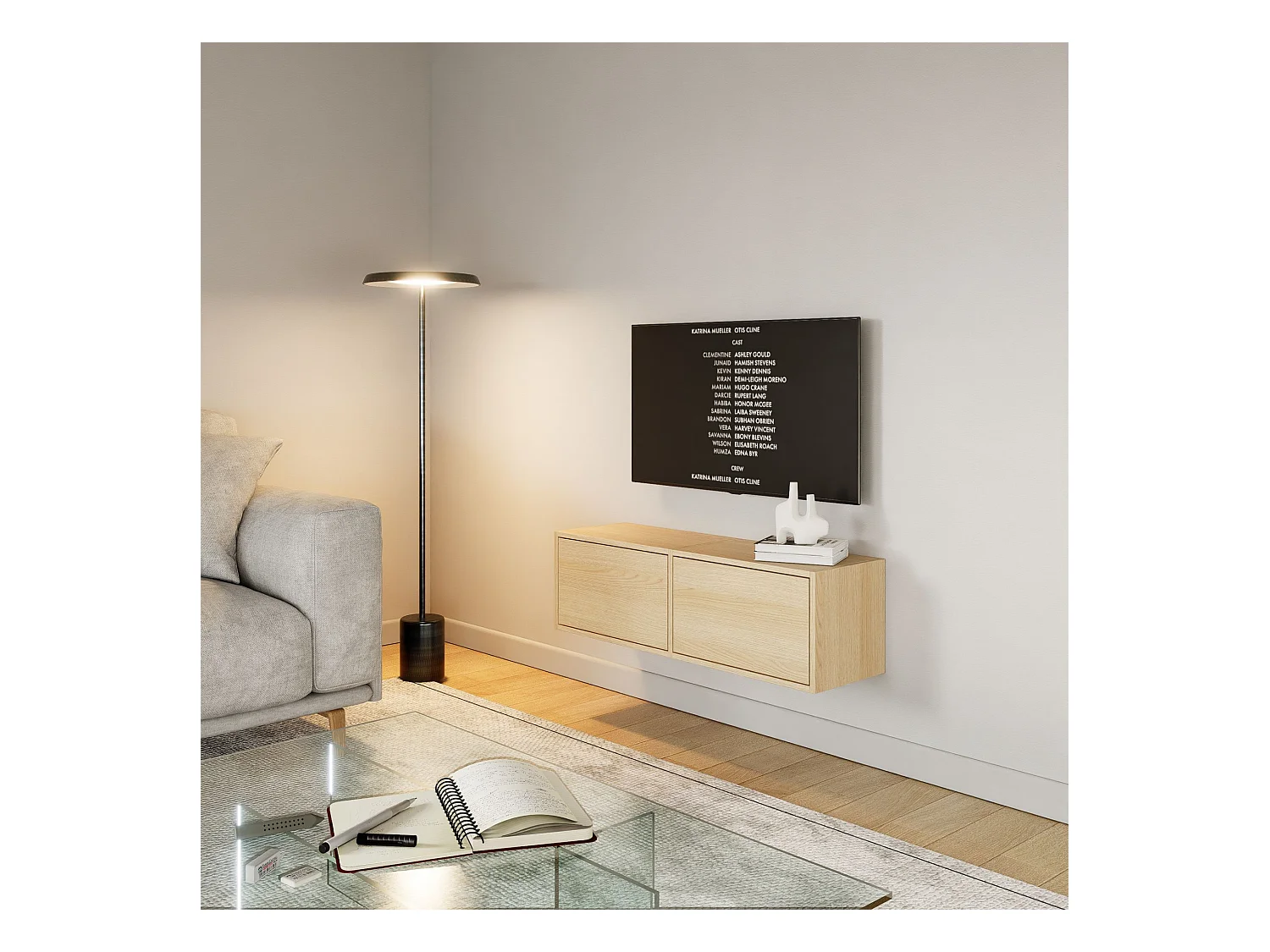 Meuble TV avec 2 abattants – aspect chêne – 100 cm – FRAMME