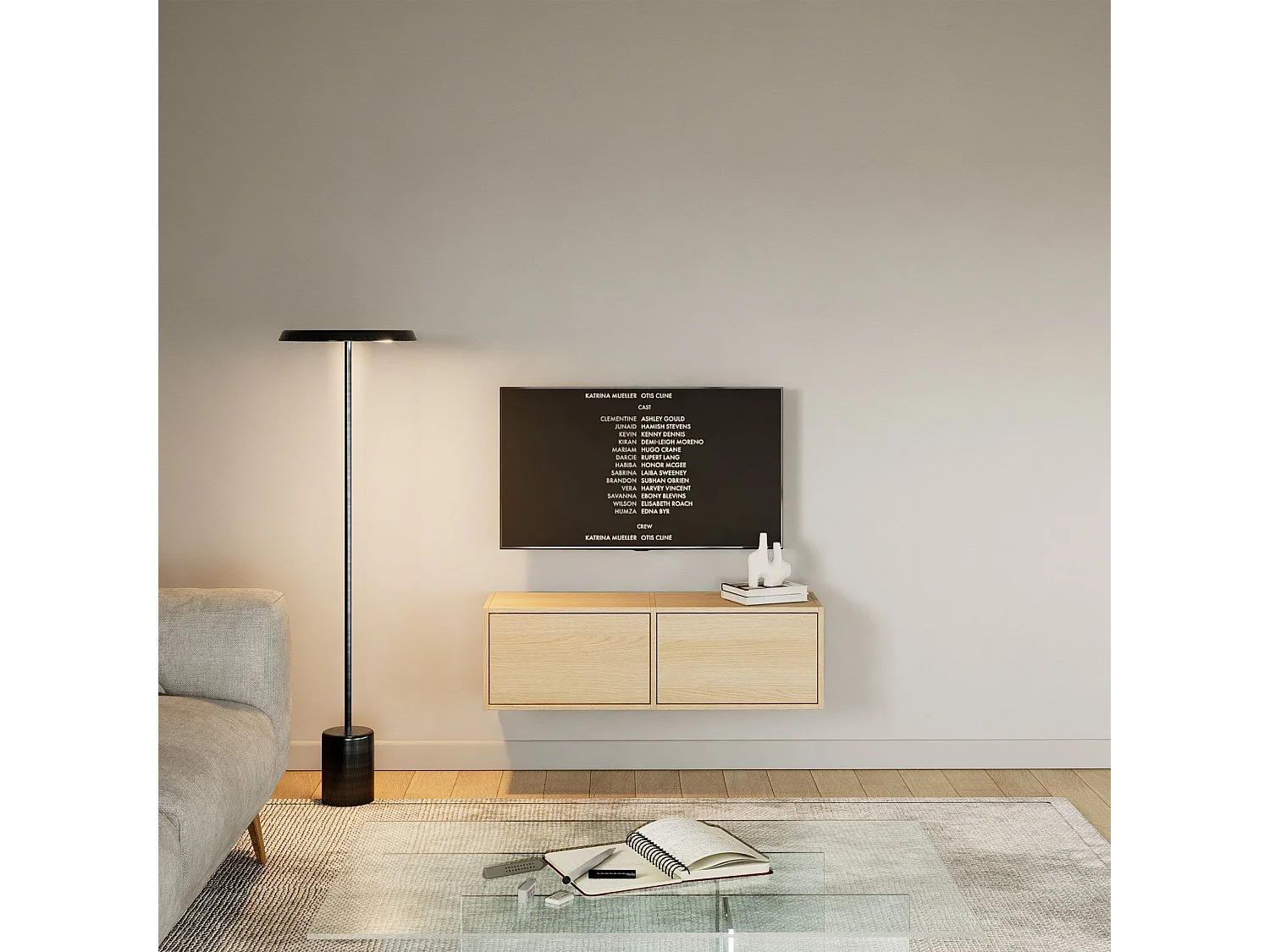 Meuble TV avec 2 abattants – aspect chêne – 100 cm – FRAMME