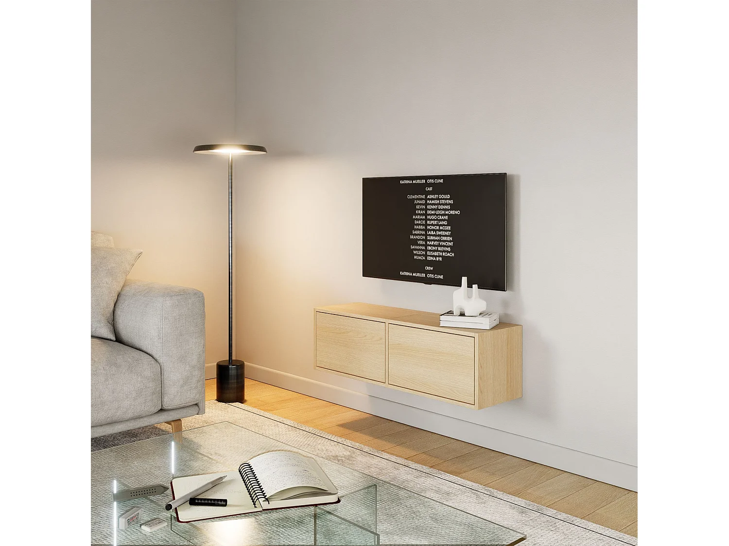 Meuble TV avec 2 abattants – aspect chêne – 100 cm – FRAMME