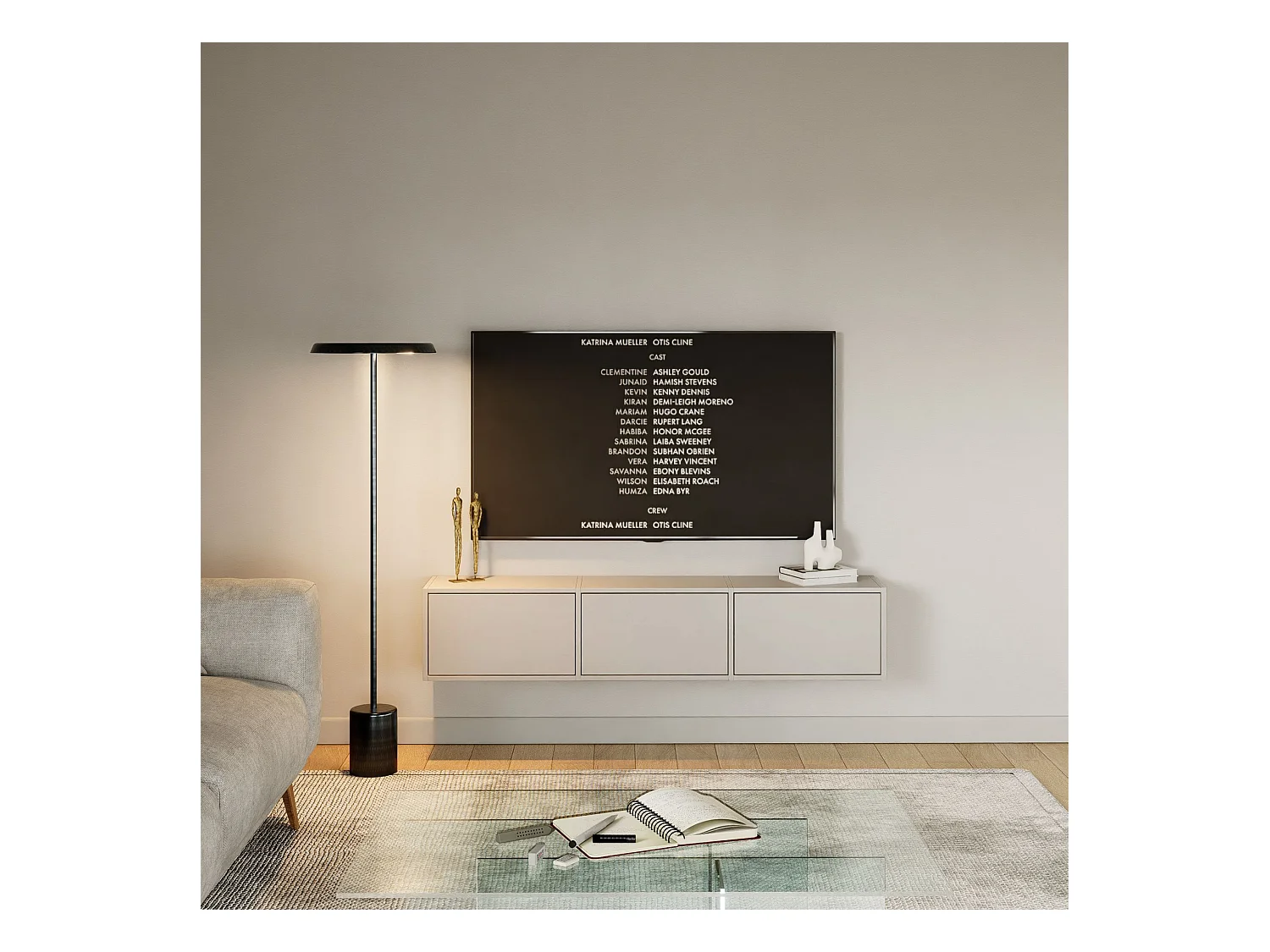 Meuble TV avec 3 abattants – gris cachemire – 150 cm – FRAMME