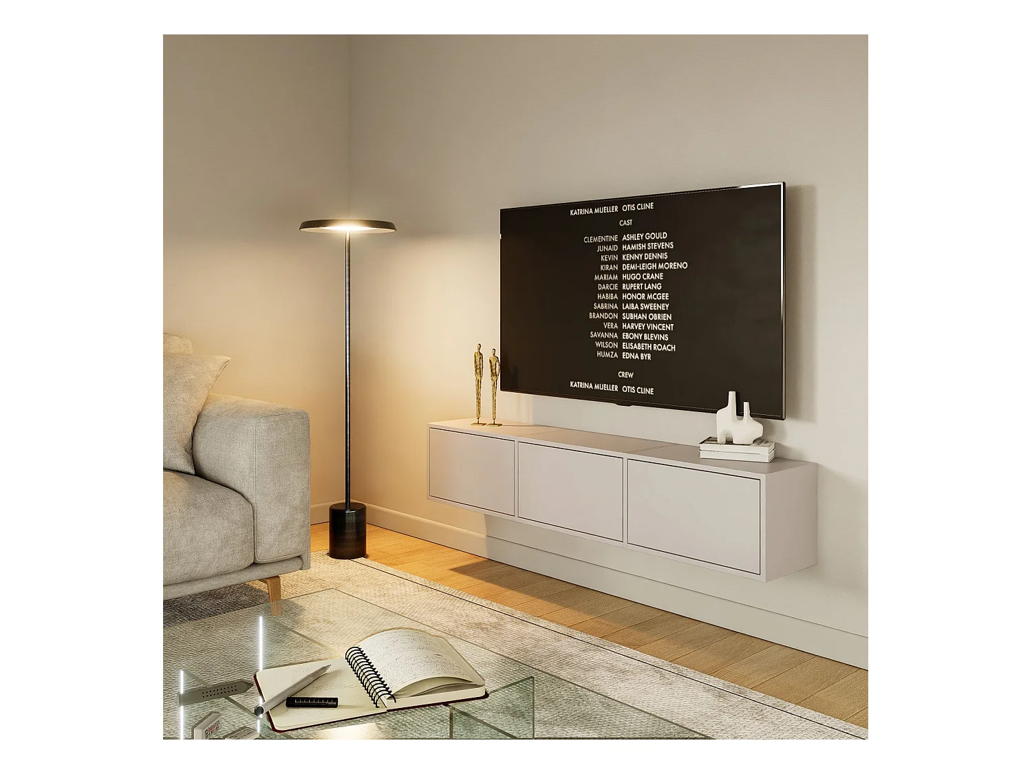 Meuble TV avec 3 abattants – gris cachemire – 150 cm – FRAMME