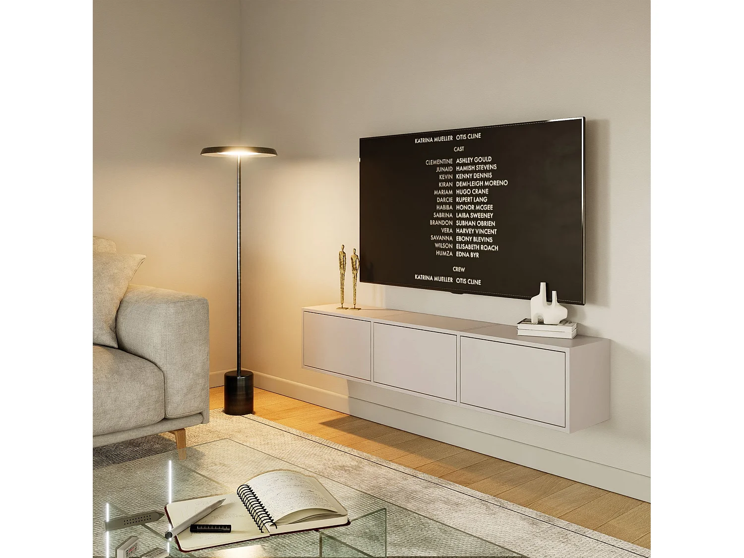 Meuble TV avec 3 abattants – gris cachemire – 150 cm – FRAMME