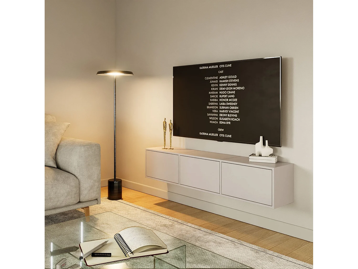 TV-Lowboard mit 3 Klappen – Kaschmirgrau – 150 cm – FRAMME