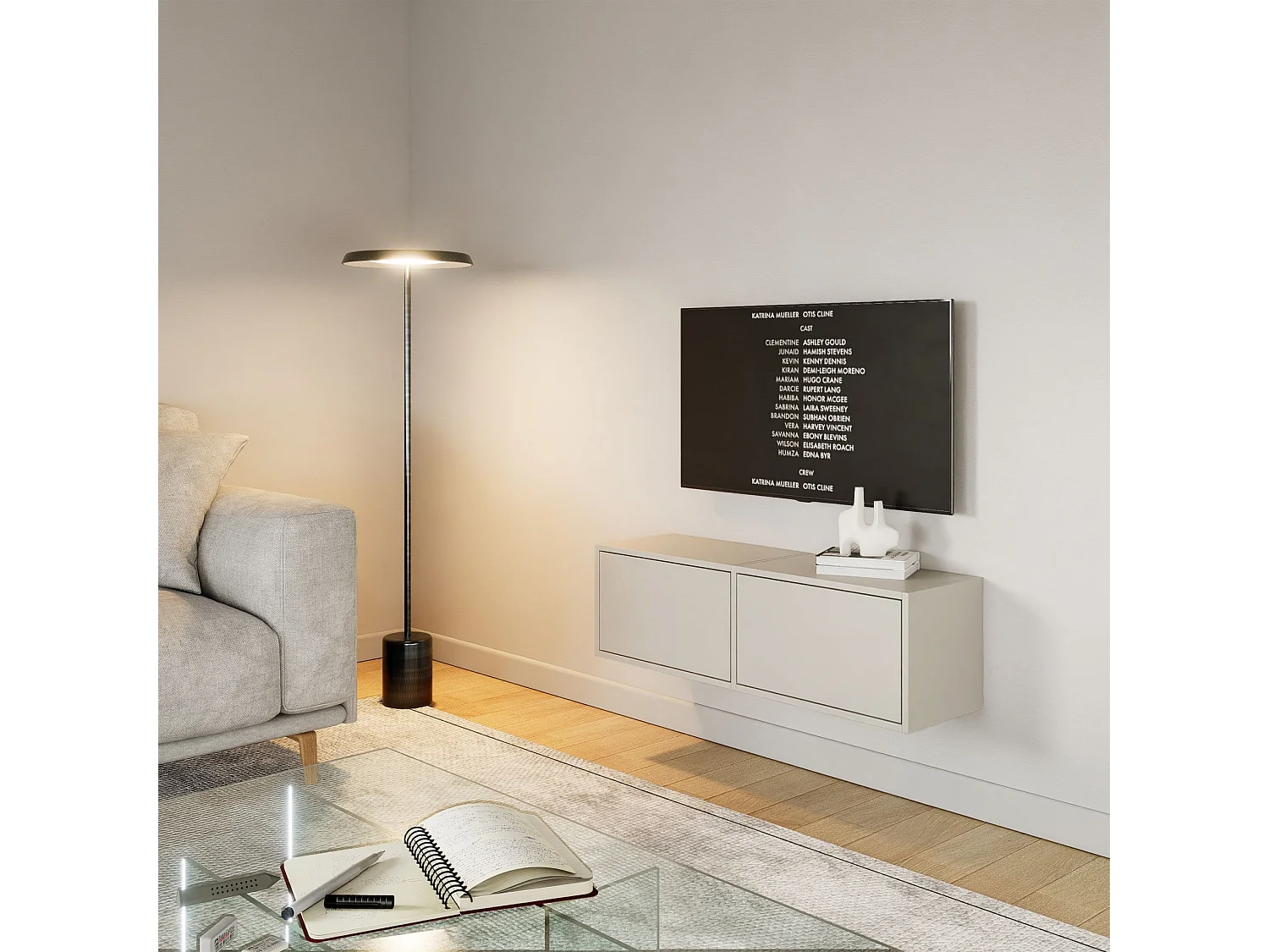 Meuble TV avec 2 abattants – gris cachemire – 100 cm – FRAMME