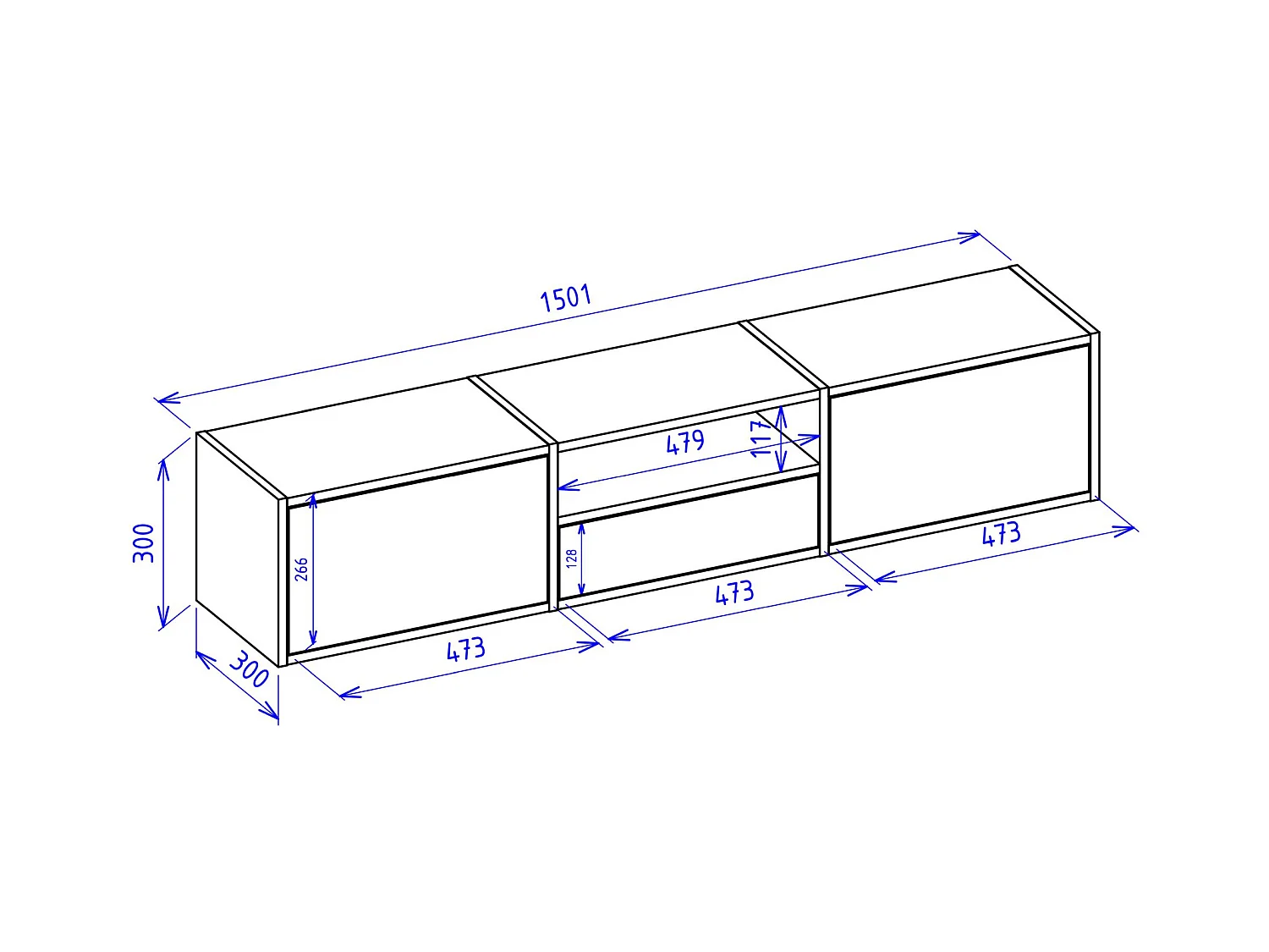Meuble TV avec 3 abattants et une étagère – aspect chêne – 150 cm – FRAMME