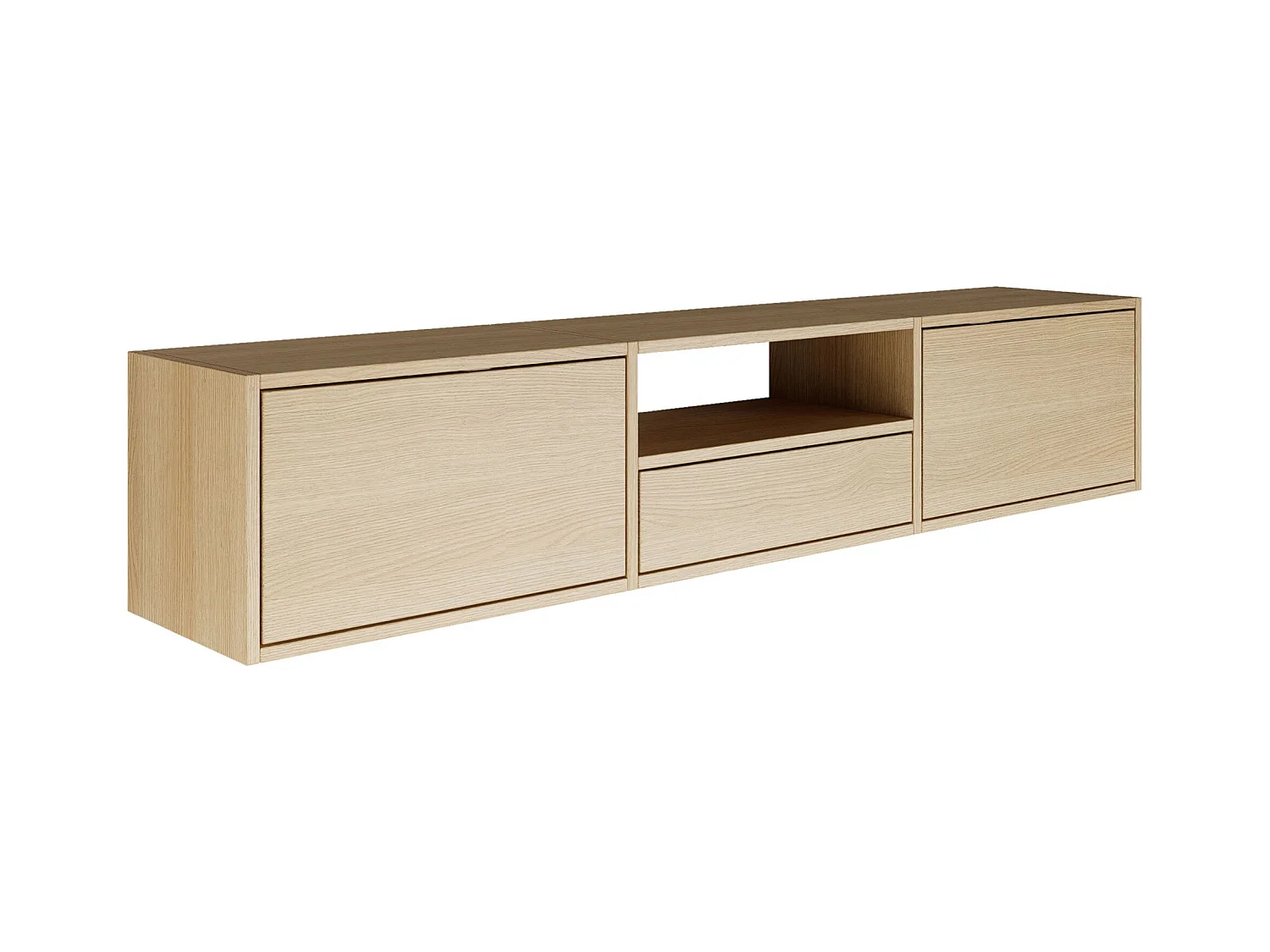 Meuble TV avec 3 abattants et une étagère – aspect chêne – 150 cm – FRAMME