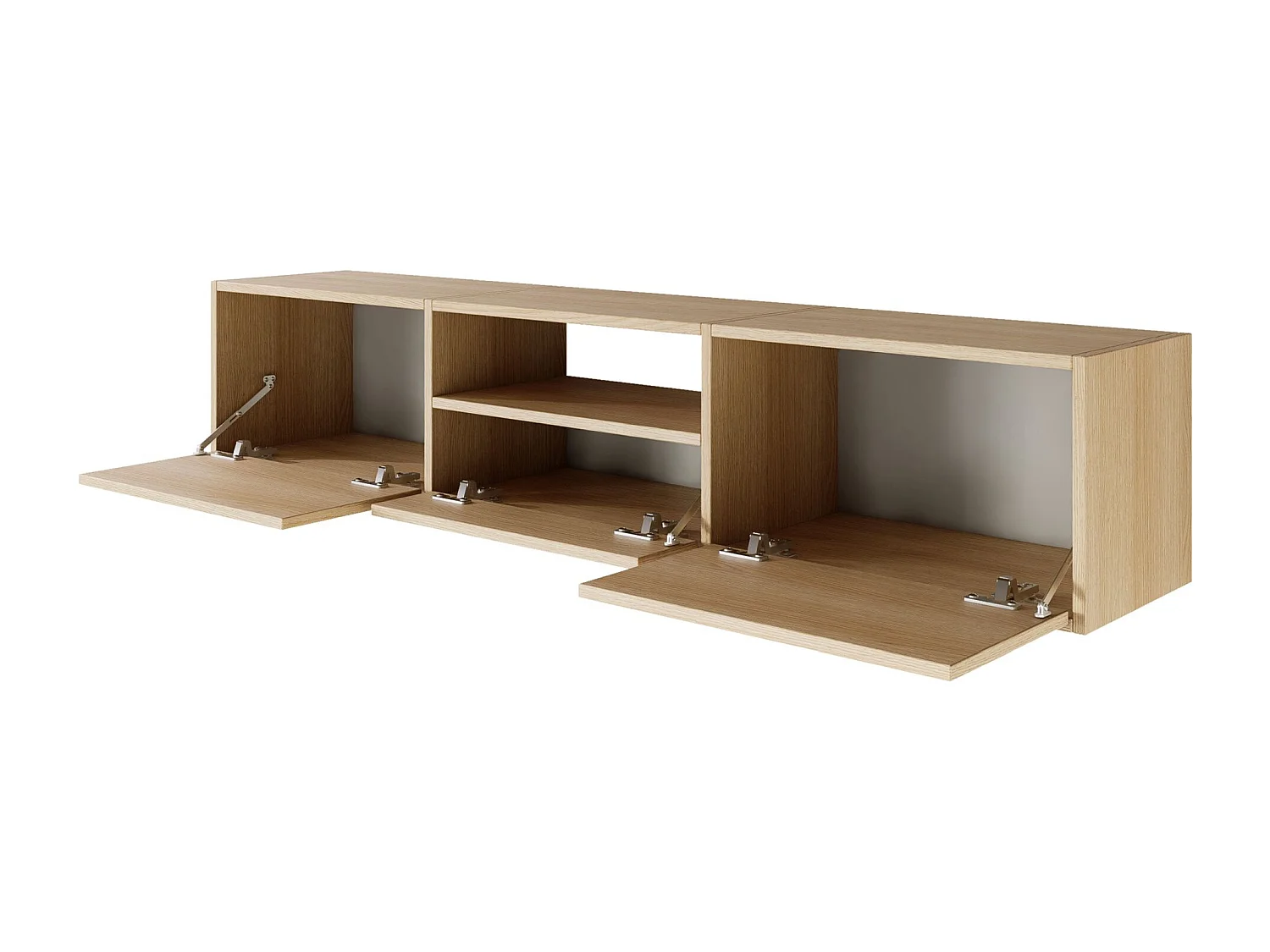 Meuble TV avec 3 abattants et une étagère – aspect chêne – 150 cm – FRAMME