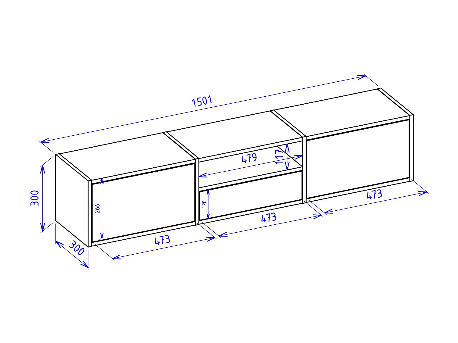 Meuble TV avec 3 abattants et une étagère – aspect chêne – 150 cm – FRAMME
